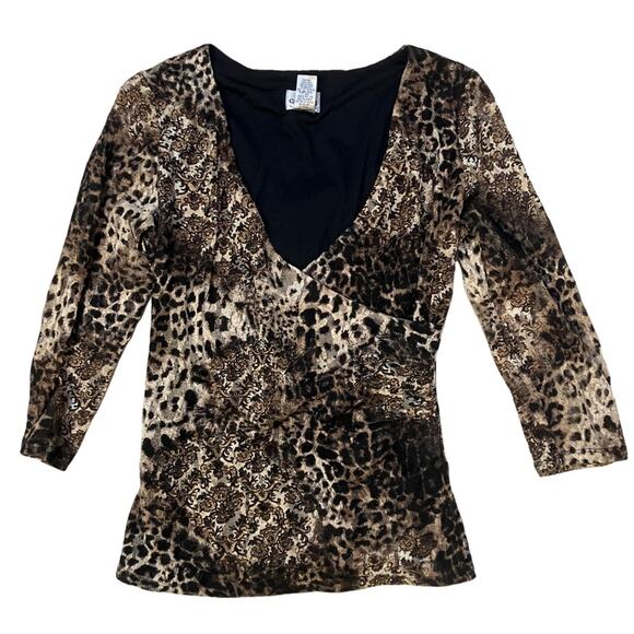 Chico's Brown and Tan V-Neck Wrap Blouse (Size 0) - Picture 6 of 11